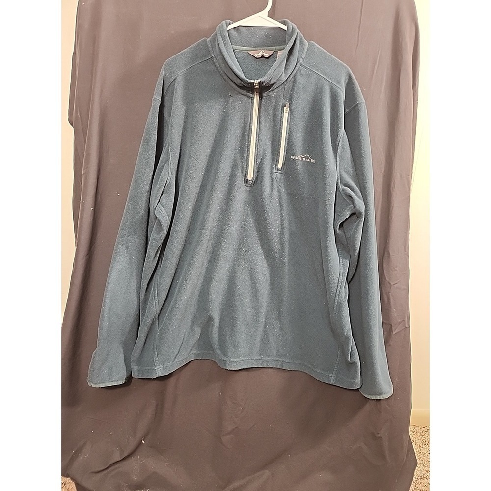 Eddie Bauer Mens Quarter Zip Blue Green Fleece Pullover X-Large Embroidered Logo